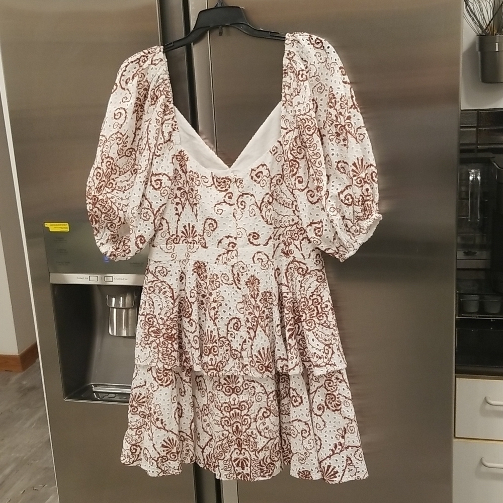 💕TED BAKER💕 Elizaaa Broderie Mini Dress With Puff Sleeves Print 8-10 US NWT - Picture 13 of 16